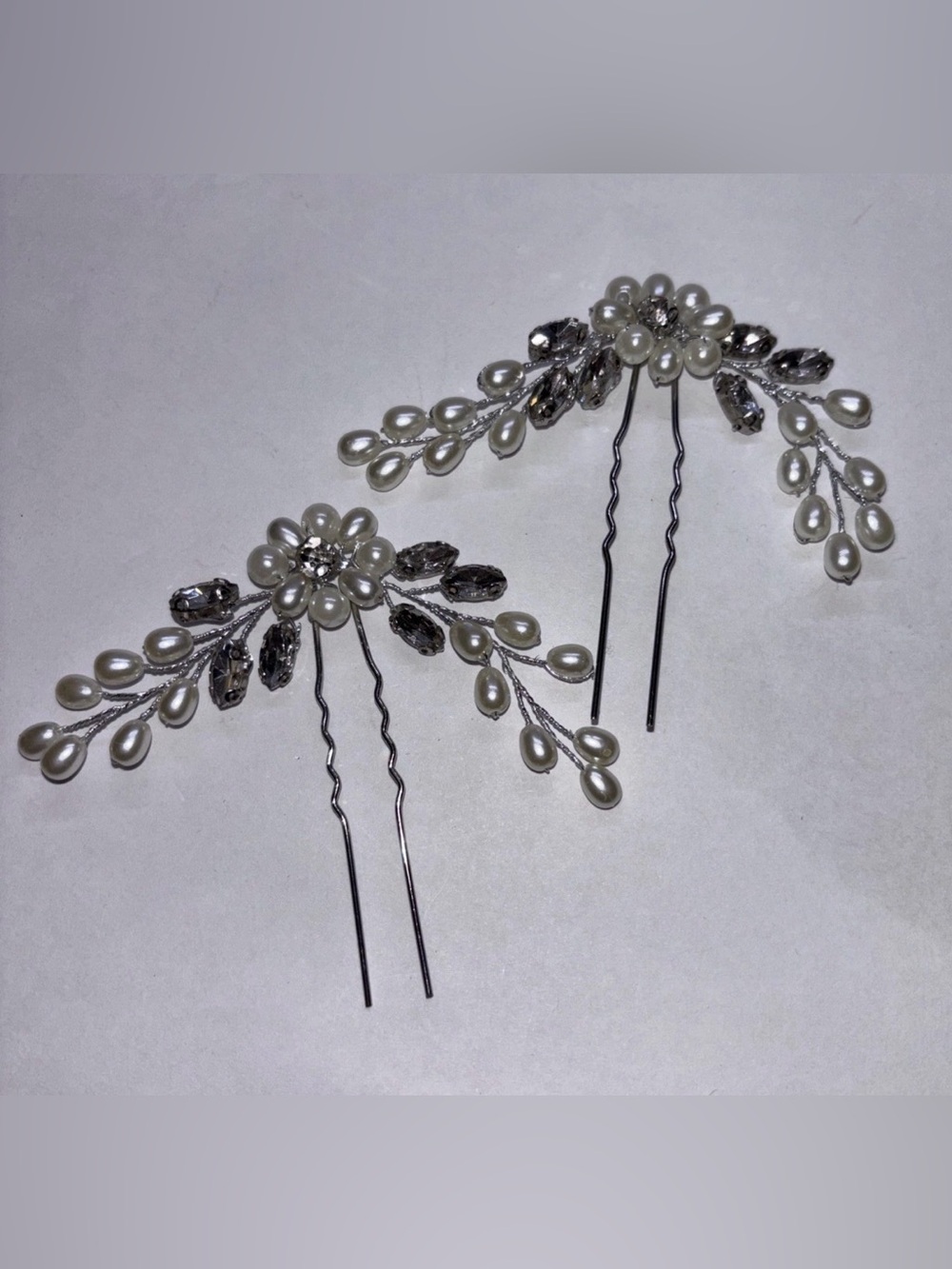 Wedding Prom‎ Formal Hair Pins Set Of 2 Pearls and Crystal Spray Adjustable
